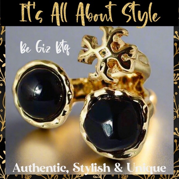 Tory Burch Jewelry - 🔥🔥Tory Burch Authentic Roxanne Semiprecious Statement Ring Black And Gold Size 7